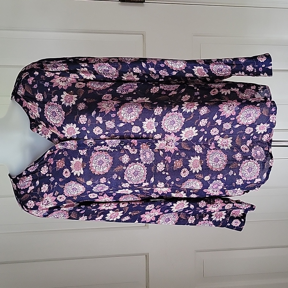 Lucky Brand Womans half button down Floral Print blouse sz S